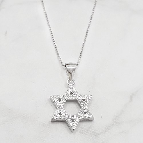 מגן דוד מכסף משובץ אבני זרקון T6361