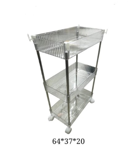 עגלת שירות אקרילית שקופה 3 קומות | מידה 64X37X20 ס"מ