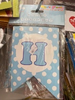שרשרת דגלים תכלת לבן  happy birthday