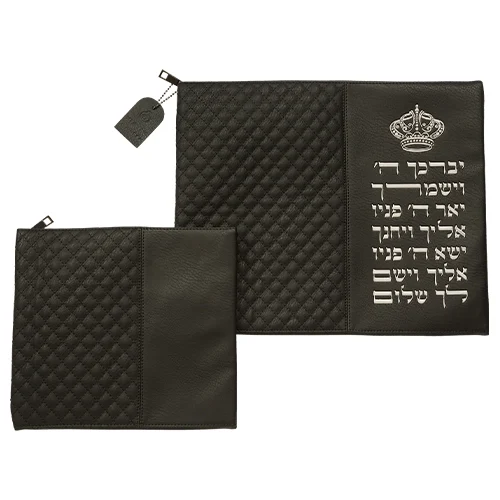 סט טלית תפילין דמוי עור שחור אותיות בולטות "ויברכך"