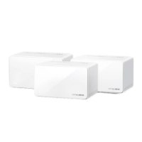 ראוטר (3 יחידות) Mercusys AX6000 Whole Home Mesh WiFi 6 System Halo H90X – שלוש יחידות לבנות של מערכת WiFi זו מוצגות על רקע