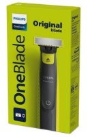 מכונת גילוח לזקן ולגוף פיליפס Philips One Blade QP2724/10 – פריט בודד של מכונת הגילוח השחורה-צהובה עם להב על אריזתה הירוקה