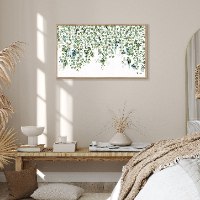 ציור ממוסגר של עלים לחדר שינה