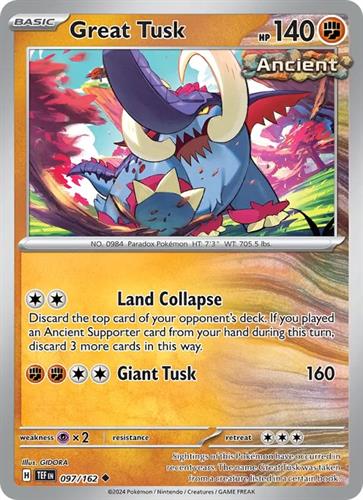 קלף בודד single פוקימון - great tusk - Temporal Forces - 097/162