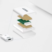 מתאם Aten VC986 DP to 4K-UHD HDMI Adapter – אינפוגרפיקה המציגה מבנה פנימי מפורק של המתאם הלבן