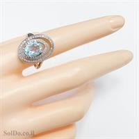 טבעת מכסף משובצת אבן טופז כחולה  וזרקונים RG5984 | תכשיטי כסף 925 | טבעות כסף
