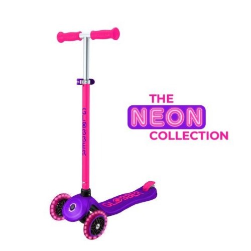 קורקינט 3 גלגלים לילדים Globber Primo Plus Lights Neon עם גלגלים מאירים בצבע ורוד