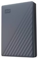 כונן קשיח חיצוני Western Digital My Passport 5TB USB-C – פריט בודד אפור כהה עומד עם לוגו WD ובליטות אלכסוניות בחזית