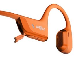 אוזניות ספורט אלחוטיות מוליכות עצם Shokz OpenRun Pro 2 Mini – אוזנייה כתומה מונחת על רקע לבן מזווית צד