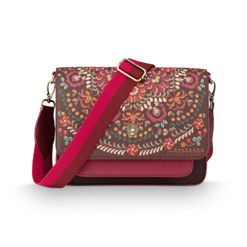 Cross Body דגם FENNA RICAMO בינוני אדום כהה רצועה מתכווננת | 25x7x20 cm