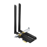 כרטיס רשת Tp-Link Archer TX50E AX3000 Wi-Fi 6 – Bluetooth פריט בודד כרטיס רשת שחור עם אנטנות ומתקן הרכבה כסוף