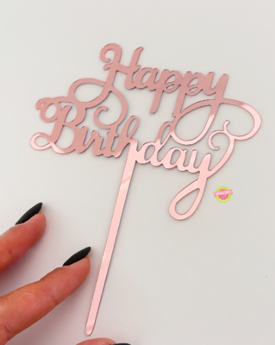 טופר לעוגה Happy Birthday ורוד