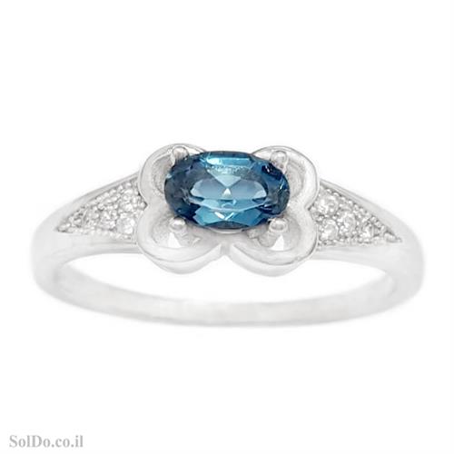 טבעת מכסף משובצת אבן טופז כחולה  וזרקונים RG6139 | תכשיטי כסף 925 | טבעות כסף