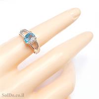 טבעת מכסף משובצת אבן טופז כחולה  וזרקונים RG6143 | תכשיטי כסף 925 | טבעות כסף