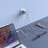 מטען קיר וכבל Miracase 40W USB-C MWC40W – מטען קיר לבן טוען בו זמנית טאבלט טלפון ושעון חכם Type-C