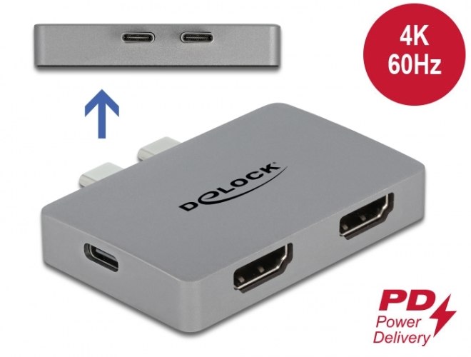 מתאם Delock Dual DisplayPort Adapter with 4K 60 Hz and PD 3.0 for MacBook