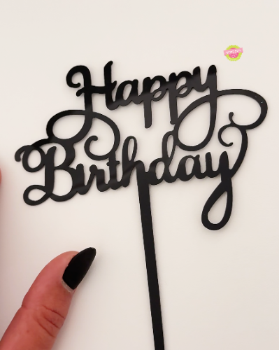 טופר לעוגה Happy Birthday שחור מעוטר