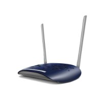 ראוטר TP-Link 802.11n Wireless N TD-W9960 VDSL/ADSL2+ 300Mbps – ראוטר כחול כהה עם שתי אנטנות כסופות מוצג על רקע לבן 2 4GHz