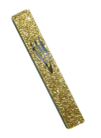 בית מזוזה מזכוכית עם חזית בצבע זהב מנצנץ, גודל 12 ס"מ, גב סגור עם פקק סיליקון