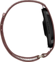 צמיד כושר ובריאות חכם ללא מסך צבע Mauve גודל רצועה Garmin Cirqa L-XL – יחידת מעקב שחורה של Garmin מחוברת לרצועת Mauve במבט