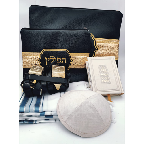 סט טלית תפילין בהמה דקה כשר כיסויים דמויי עור