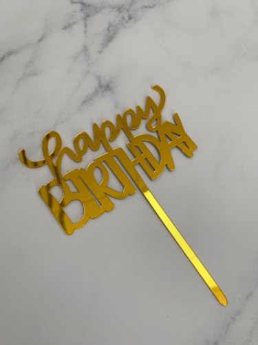 טופר/ שלט happy birthday זהב- כתב משולב
