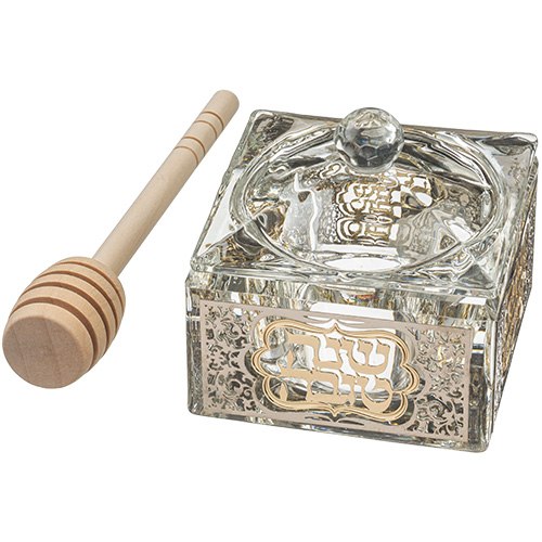 כלי מהודר לדבש מקריסטל עם פלקטה