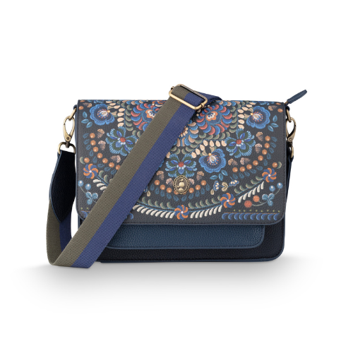 Cross Body דגם FENNA RICAMO בינוני כחול כהה רצועה מתכווננת | 25x7x20 cm