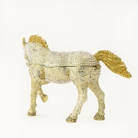 Large Golden Horse Decorated with White Crystals
