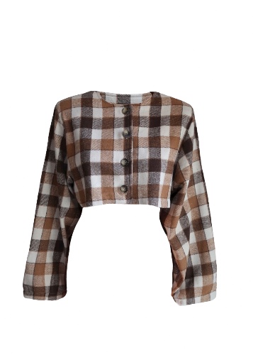 Cropped Brown Plaids Jacket