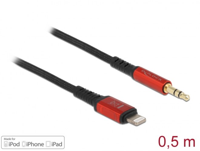 כבל אודיו Delock Audio Cable Lightning for iPhone iPad and iPod To Stereo jack 3.5 mm 3 pin 0.5 m