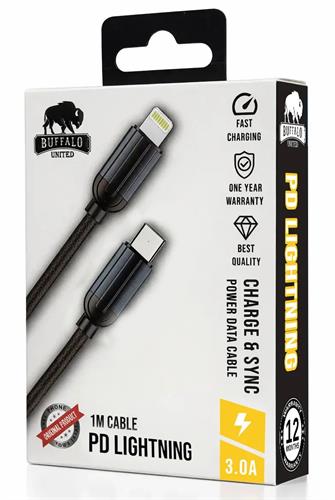 כבל PD Lightning באורך 1 מטר דגם Black Pro מבית באפאלו