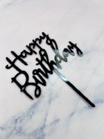 טופר happy birthday עם מקל - שחור