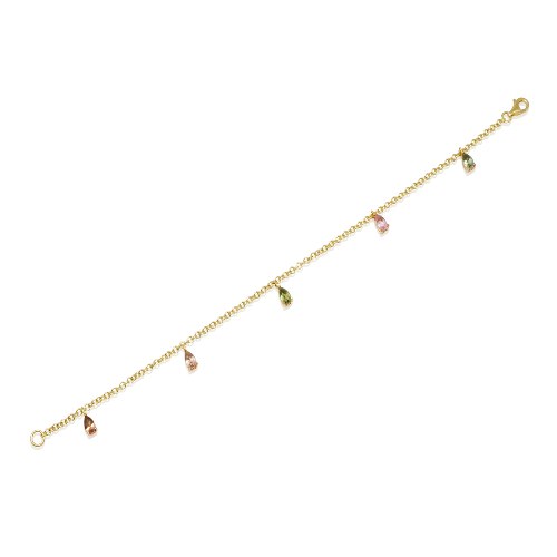 צמיד זהב צ'ארמס עם אבני טורמלין טיפה בצבעים שונים