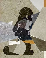 אמנות מופשטת הדפס דמות בקולאז' גיאומטרי – תמונת קנבס צבעונית מודרנית לקיר חדר שינה סלון או משרד
