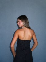 BELTED STRAPLESS  TOP- BLACK STRIPED