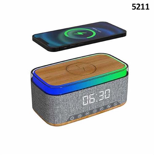 מטען אלחוטי מהיר 15W משולב רמקול bluetooth 10W רדיו ושעון דיגיטלי 5211