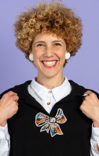 סיכת דש וינטאז' מעור ואבנים פפיון צבעוני גדול