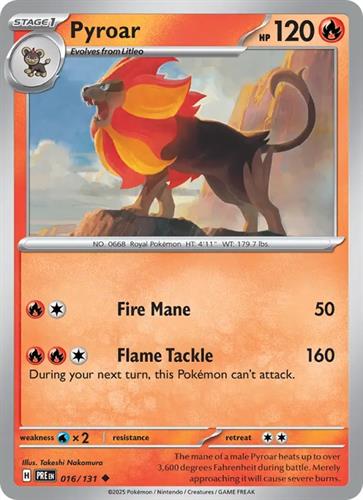 קלף בודד single פוקימון - pyroar - Prismatic Evolutions - 016/131
