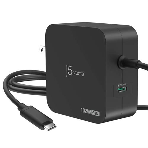 מטען קיר j5create 102W GaN PD3.0 USB-C עם שתי יציאות