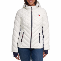 TOMMY HILFIGER Womens Packable Hooded Puffer Jacket Coat White