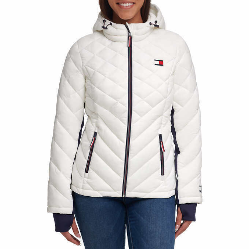 TOMMY HILFIGER Womens Packable Hooded Puffer Jacket Coat White