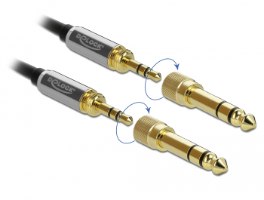 כבל אודיו מסולסל Delock Coiled Stereo Jack Cable 3.5 mm 3 pin with screw adapter 6.35 mm 2 m
