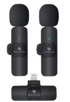 מיקרופון דש אלחוטי כפול Miracase MWML650 – סט שחור של שני מיקרופונים אלחוטיים ומקלט לייטנינג על רקע לבן