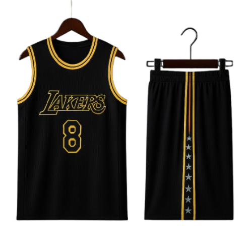 סט כדורסל לילדים – LAKERS BRYANT #8 שחור-צהוב | חולצה + מכנס עם כוכבים