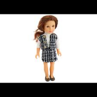 בובה גודל 45 ס''מ בגדים אלגנטיים  משובץ שיער חום - GIRL DOLL