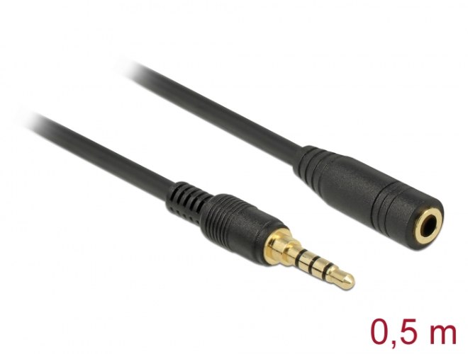 כבל מאריך אודיו Delock Stereo Jack Extension Cable 3.5 mm 4 Pin male to female 0.5 m