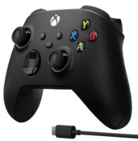 בקר משחק אלחוטי כולל כבל Microsoft Xbox Series S|X – מבט מלפנים על הבקר השחור והכבל