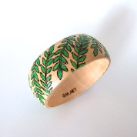 צמיד בנגל עלים ירוקים- פירוגרפיה | צריבה בעץ
