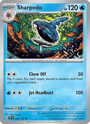 קלף בודד single פוקימון - sharpedo - Temporal Forces - 043/162